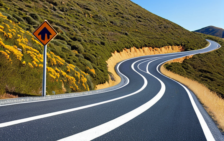 **A person confidently navigating a winding road, symbolizing flexibility and adaptability in the face of change. The road should have signs representing "New Skills," "Right Mindset," and "Letting Go of Fear."  Bright, encouraging lighting.**